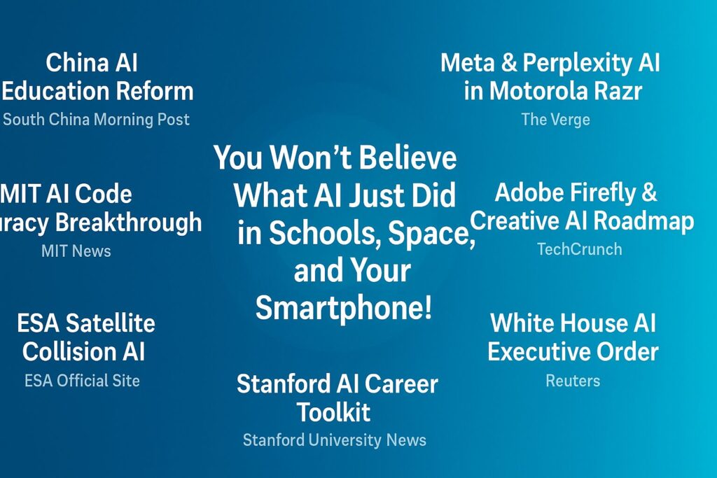 April 24 AI News China AI Education Reform – South China Morning Post https://www.scmp.com/tech/policy/article/3218633/chinas-ai-education-reform Meta & Perplexity AI in Motorola Razr – The Verge https://www.theverge.com/2025/4/24/meta-perplexity-ai-motorola-razr-launch MIT AI Code Accuracy Breakthrough – MIT News https://news.mit.edu/2025/ai-code-generation-multipass-reinforcement Adobe Firefly & Creative AI Roadmap – TechCrunch https://techcrunch.com/2025/4/24/adobe-firefly-generative-ai-video-tools ESA Satellite Collision AI – ESA Official Site https://www.esa.int/Safety_Security/ESA_AI_orbit_collision_avoidance Stanford AI Career Toolkit – Stanford University News https://news.stanford.edu/2025/04/24/ai-career-toolkit-launch White House AI Executive Order – Reuters https://www.reuters.com/technology/white-house-ai-procurement-executive-order-2025-04-24/