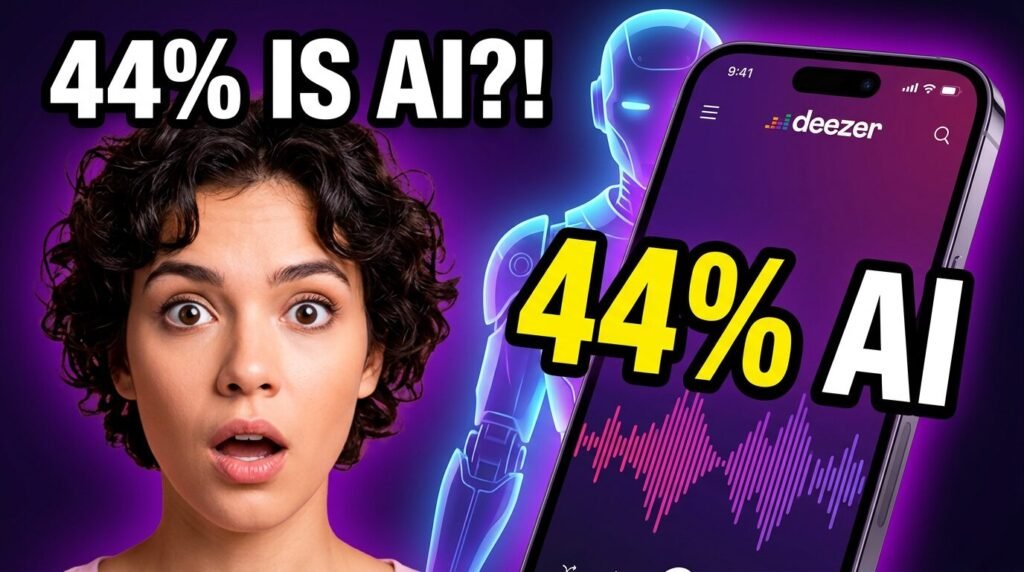 Deezer AI systems now flag 44% of daily uploads as AI-generated — up 650% in 15 months. With $8M in fraud convictions, 97% of listeners fooled, and the detection tool now selling to rivals, here's the full data on streaming's biggest crisis.