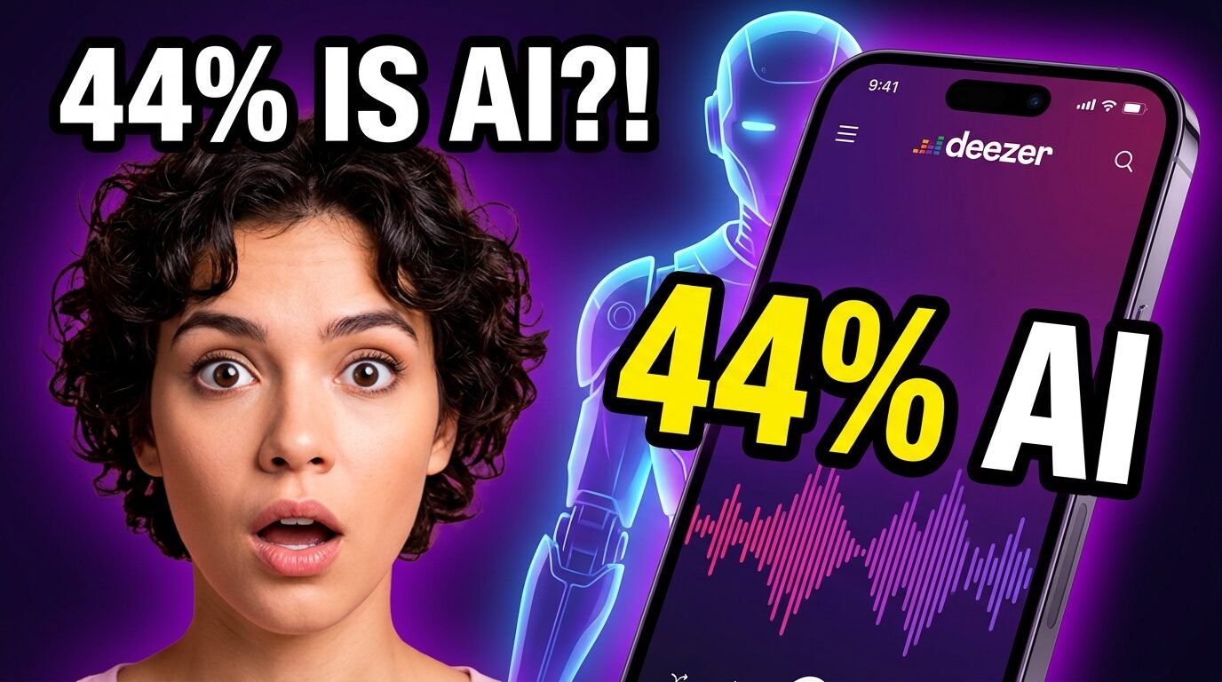 Deezer AI systems now flag 44% of daily uploads as AI-generated — up 650% in 15 months. With $8M in fraud convictions, 97% of listeners fooled, and the detection tool now selling to rivals, here's the full data on streaming's biggest crisis.