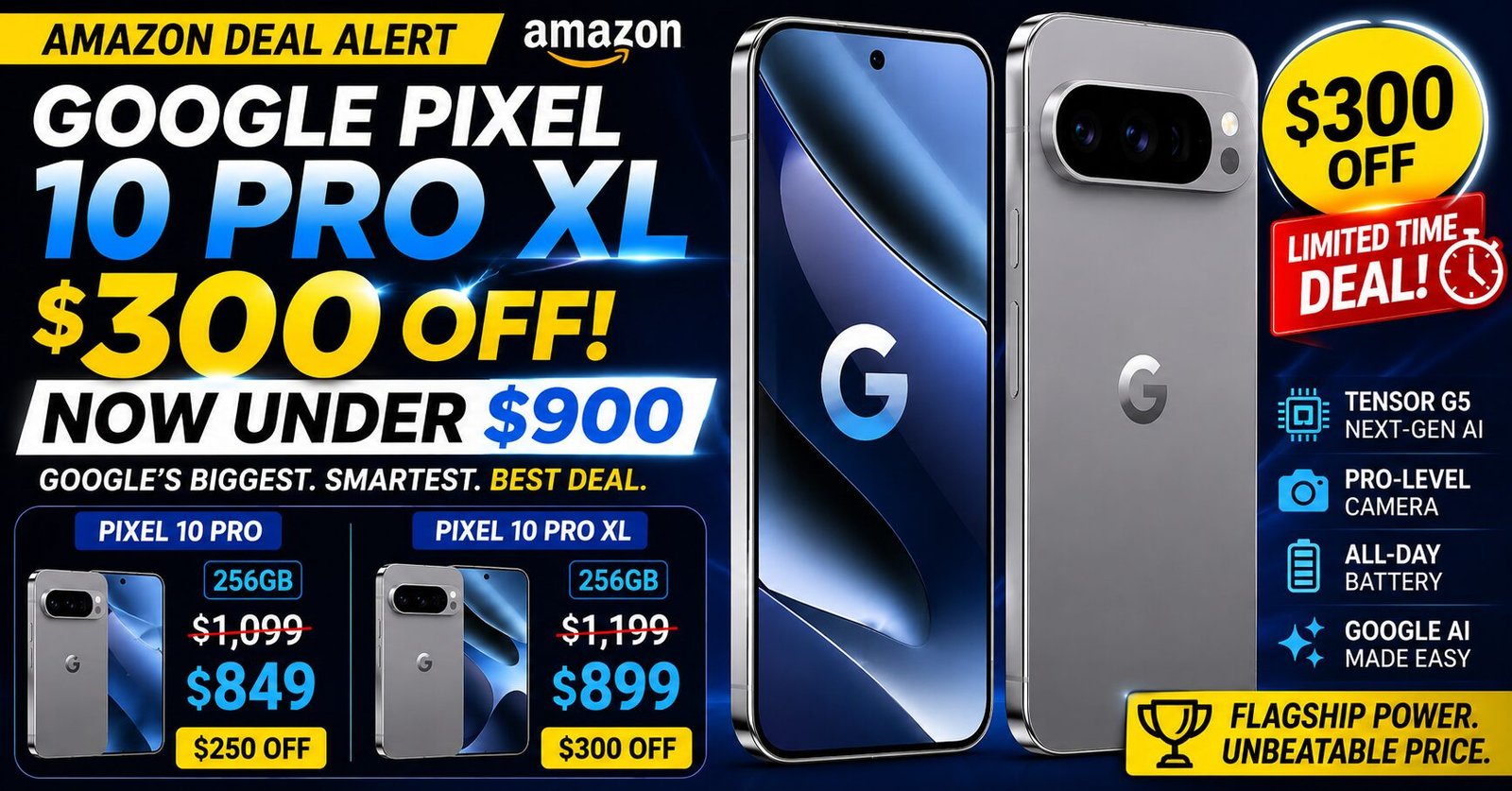 Pixel 10 The case for the Pixel 10 Pro XL at this price comes down to what is inside the chassis. The case for the Pixel 10 Pro XL at this price comes down to what is inside the chassis. At $300 off, Amazon is selling Google's biggest phone for under $900, and the spec sheet has to justify that figure on its own terms, not against last year's hardware. It does.